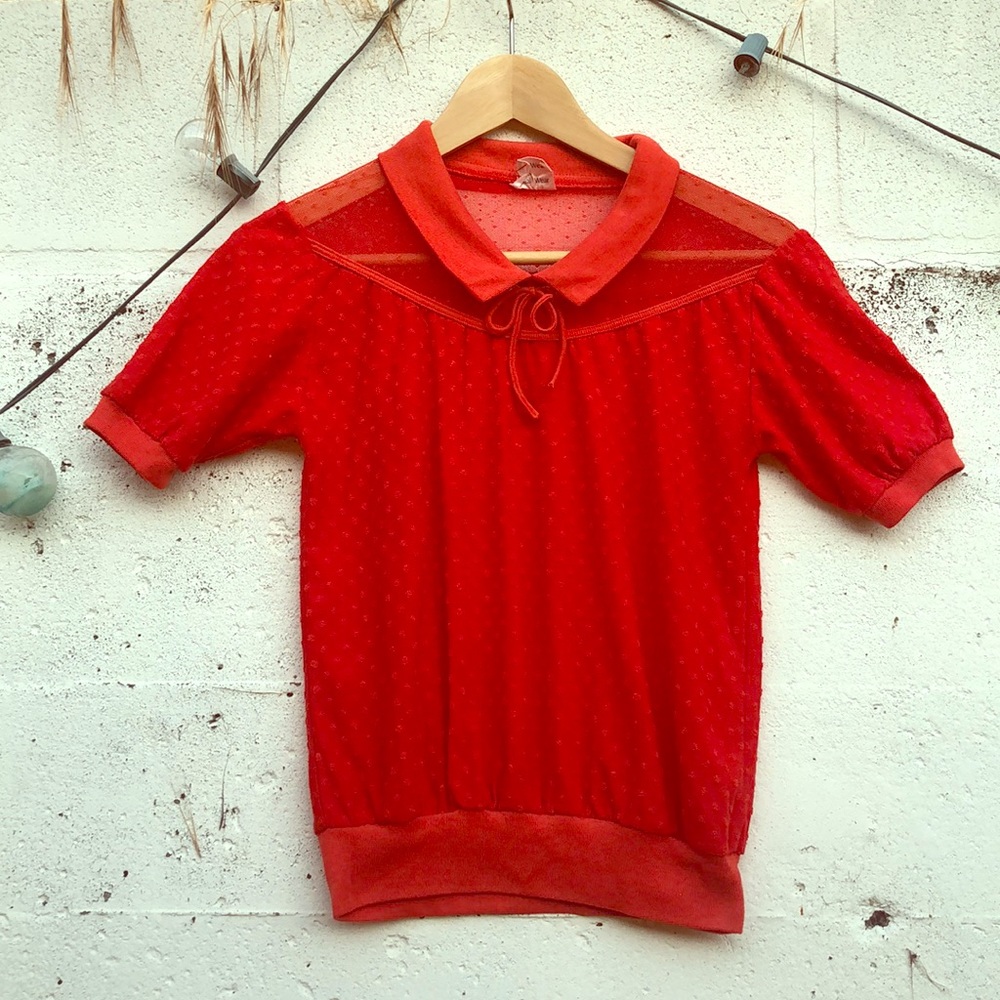 Vintage 1970s knit top with mesh detail